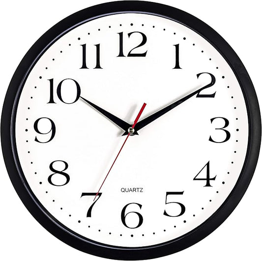 Bernhard Products Black Wall Clock Silent Non Ticking 12 Inch Quality Quartz by BernhardProducts