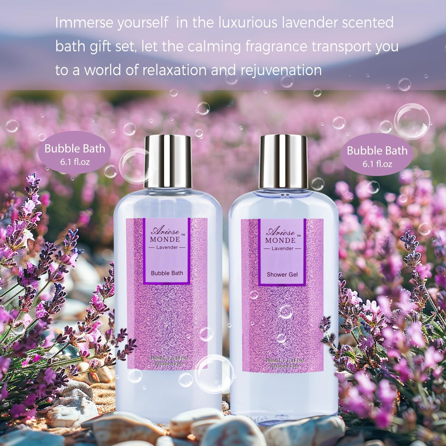 Bath Sets for Women Gift, Bath and Body Gifts Set, Lavender Spa Gift for Self Care Includes Body Lotion, Shower Gel, Bath Salts, Relaxing Bath Sets for Mom, Grandma, Girlfriend, Sister, Friends