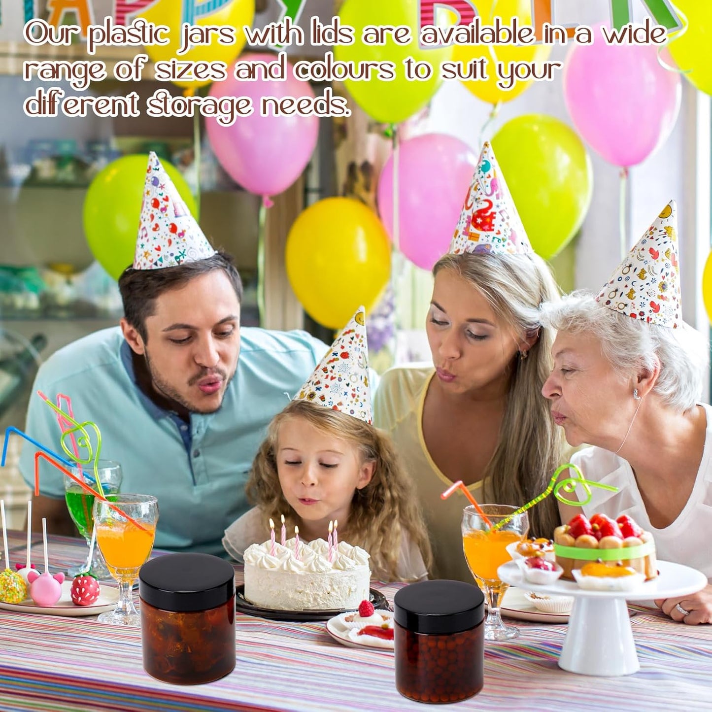 SATINIOR 100 Pcs Plastic Jars with Lids Small Containers Lids Wide Mouth Small Plastic Containers for Lotion Cream Rhinestones Body Butters Travel Storage(8 oz, Amber)