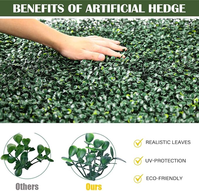 12PCS 20"x 20" Artificial Boxwood Wall Panels, UV-Anti Grass Wall Hedge Plant - Image 6