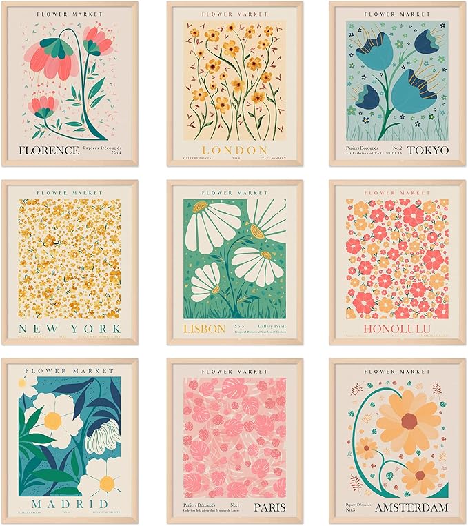 AnyDesign 9Pcs Flower Market Wall Art Prints Matisse Art Poster Decor Floral by AnyDesign