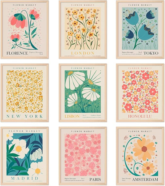 AnyDesign 9 Pcs Flower Market Decoration Matisse Wall Art Prints Floral Art by AnyDesign