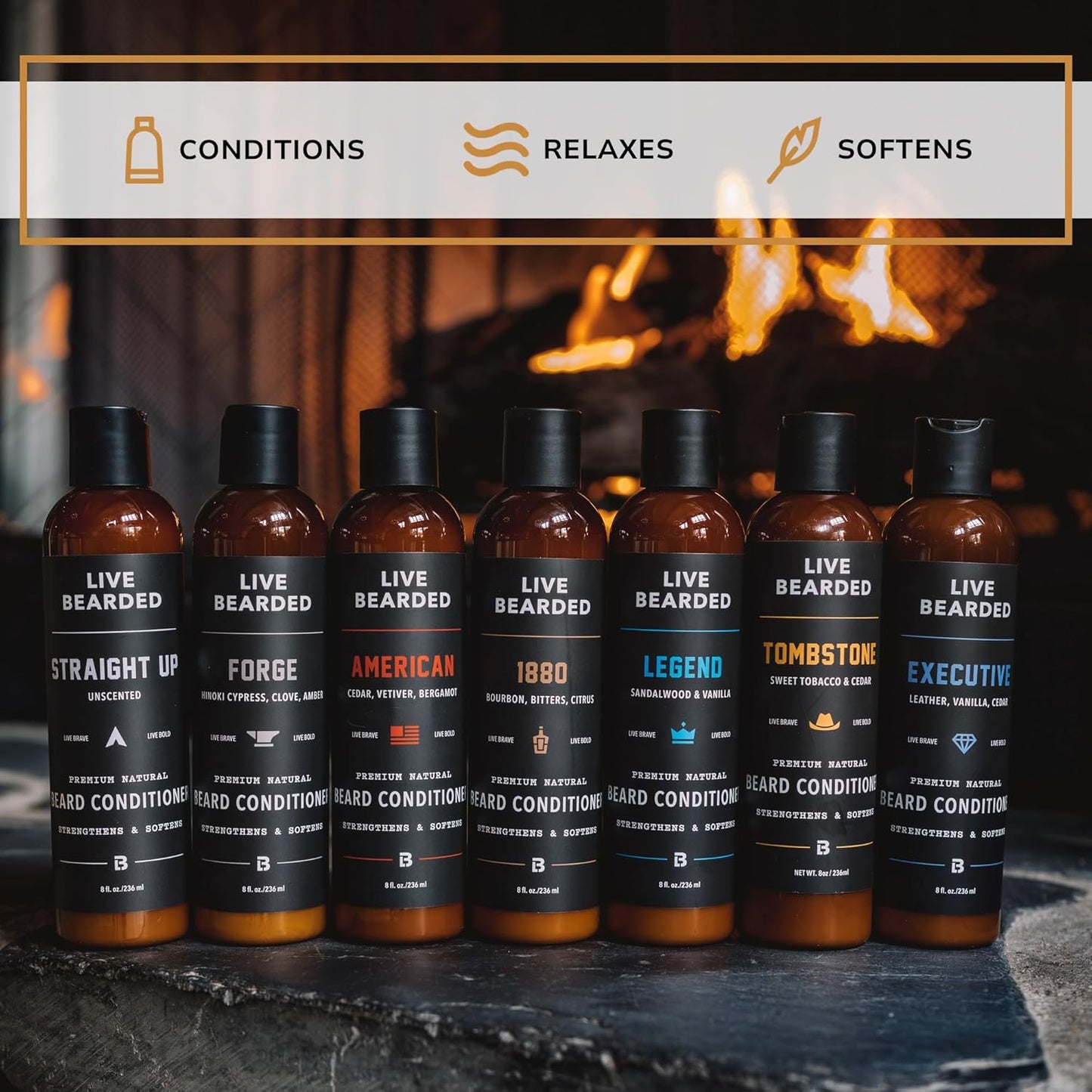 Live Bearded Beard Conditioner, 8 fl oz - Strengthens and Softens Facial Hair - Made in the USA - All-Natural Ingredients with Biotin, Caffeine | American Scent - Cedar, Vetiver, Bergamont