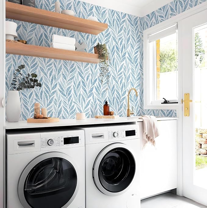 Safiyya 787"x17.3" Blue Peel and Stick Wallpaper Boho Contact Paper Modern - Image 5