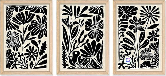 YWJKWLGS Abstract Floral Wall Art Set of 3, 16x24 Inch Black Boho Flower Prints by Unknown