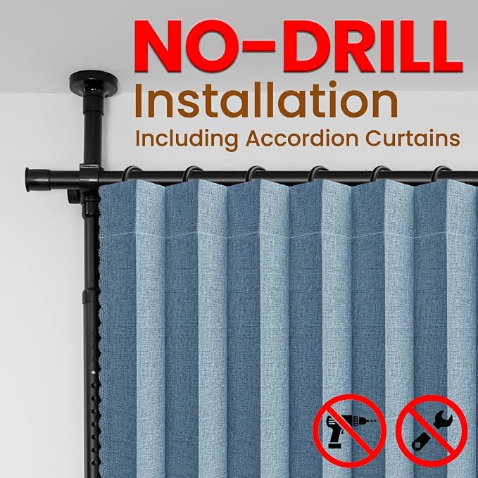 100% Blackout Room Divider Curtains Sets Blue 2 Panels W100 x L84in No Drill - Image 3
