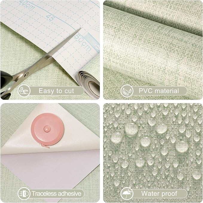 Amiya Grasscloth Wallpaper Sage Green Peel and Stick Faux Fabric Linen Contact - Image 3