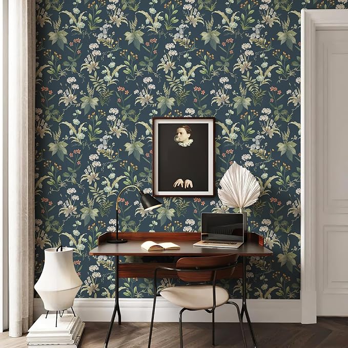 Simon&Siff Vintage Peel and Stick Wallpaper Blue Floral Wallpaper Wildflowers by SimonSiff