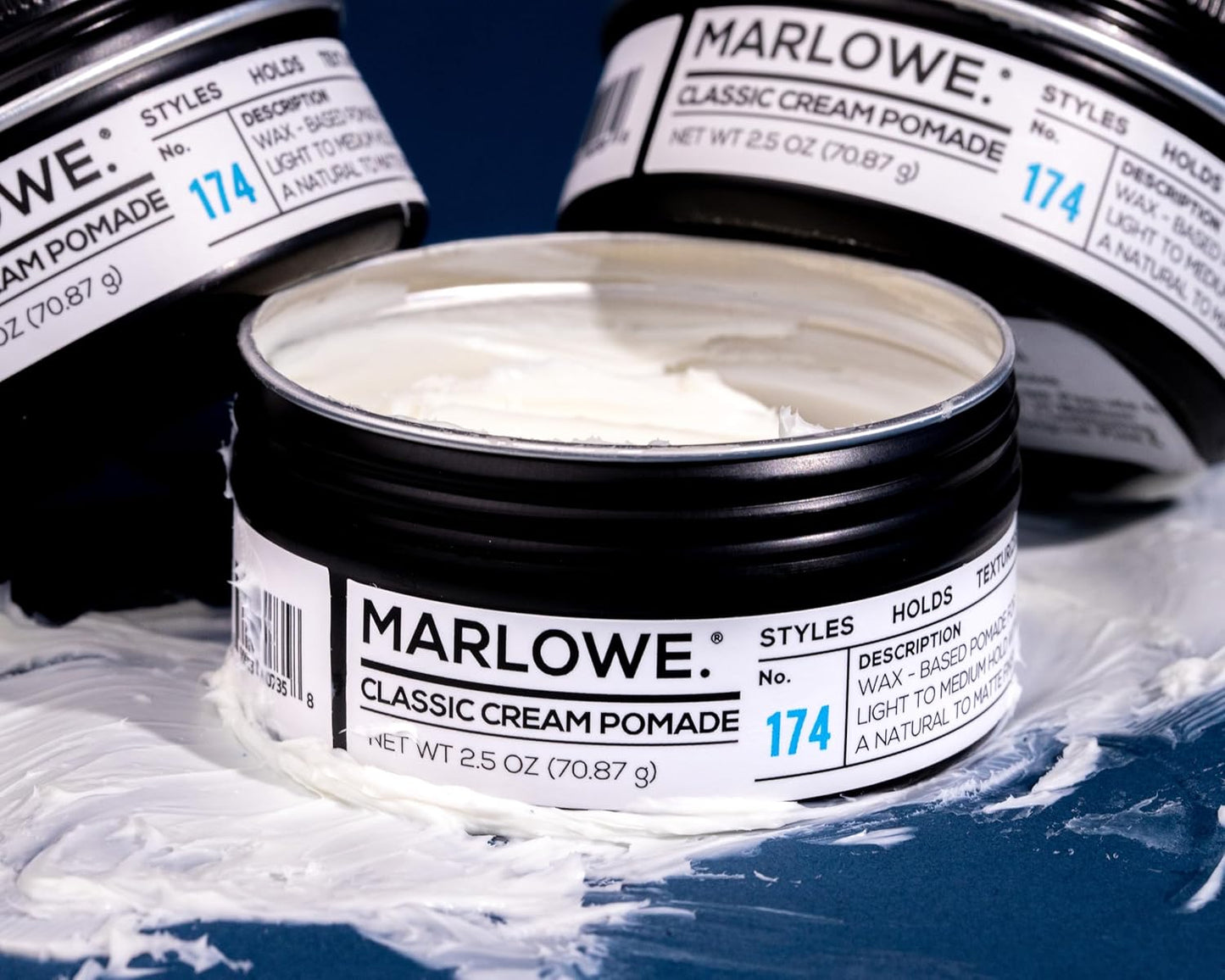 MARLOWE. No. 174 Classic Cream Pomade for Men 2.5 oz, Wax-Based Light to Medium Hold, Natural to Matte Finish, Conditioning Coconut Oil & Shea Butter, Original Pine & Agarwood Scent