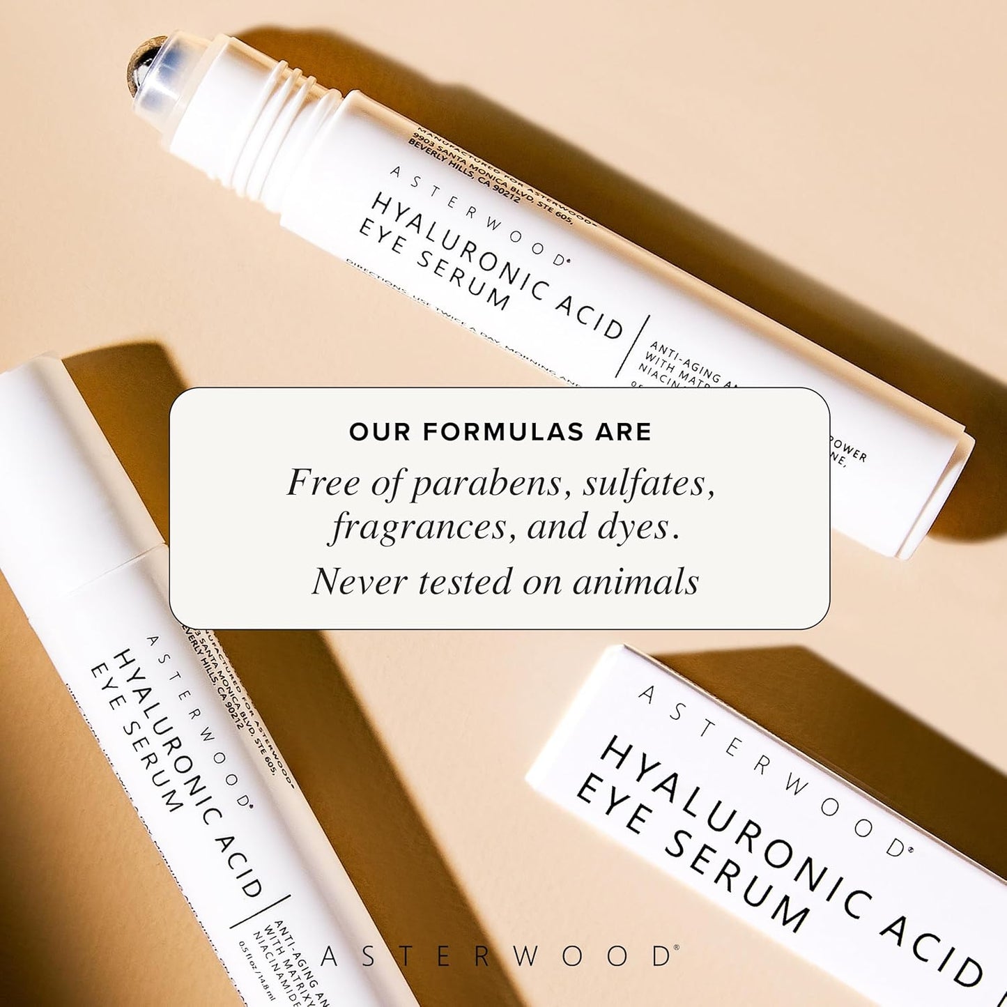 Asterwood Hyaluronic Acid Eye Serum - Reduces Undereye Bags, Wrinkles, Dark Circles, Fine Lines, & Crow's Feet - with Matrixyl 3000, Niacinamide & Caffeine - Treatment for Women & Men - 0.5 Fl Oz