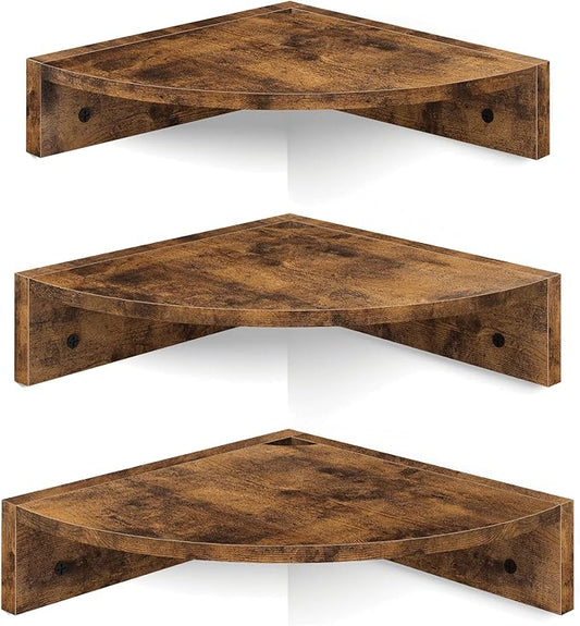 Homode Corner Shelf Wall Mount, 3 Tier Wood Wall Display Shelf, Storage by Homode