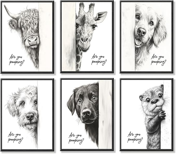 Funny Bathroom Wall Art Black and White Bathroom Posters Decor Rustic Donkey by KBKBART