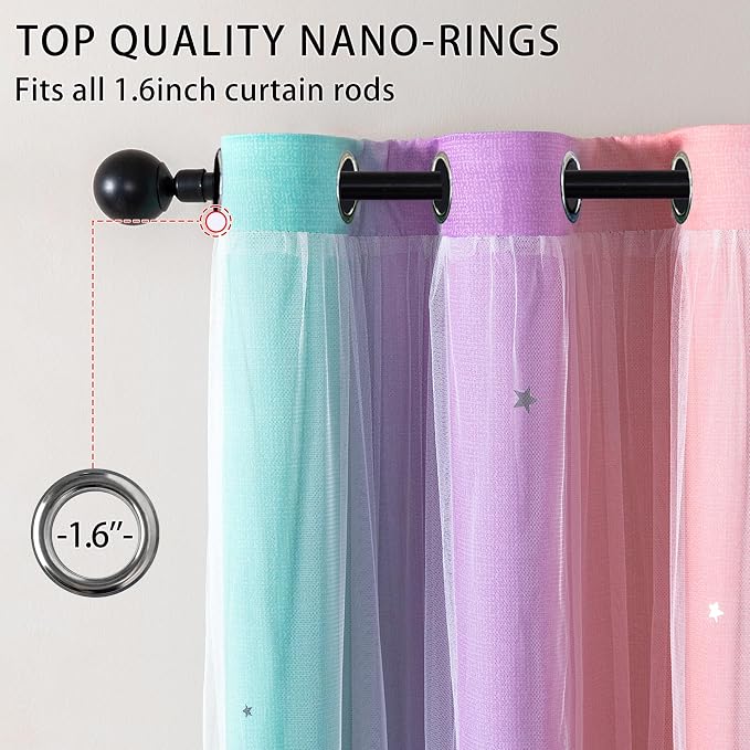 XiDi Curtains for Bedroom Kids Rainbow Pink Purple Green Curtains for Girls - Image 2