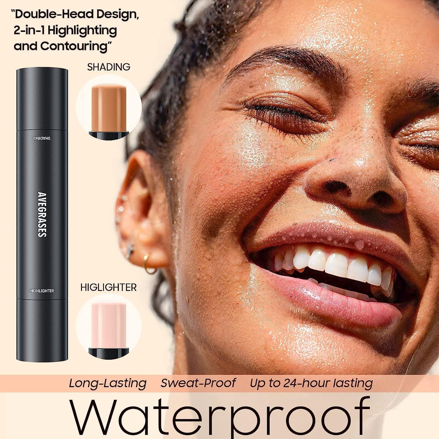 2023 Upgrade Contour Stick, 2 Colors Double-end Contour Highlighter Stick Contour Stick Face Highlighter Contour Makeup Contouring Sticks Cream Concealer (Lotus, Light Brown)