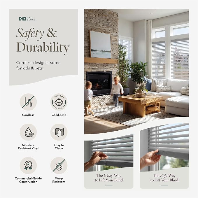 CHICOLOGY Cordless Mini Blinds for Indoor Windows, 47.75" W x 72" H, Light - Image 7