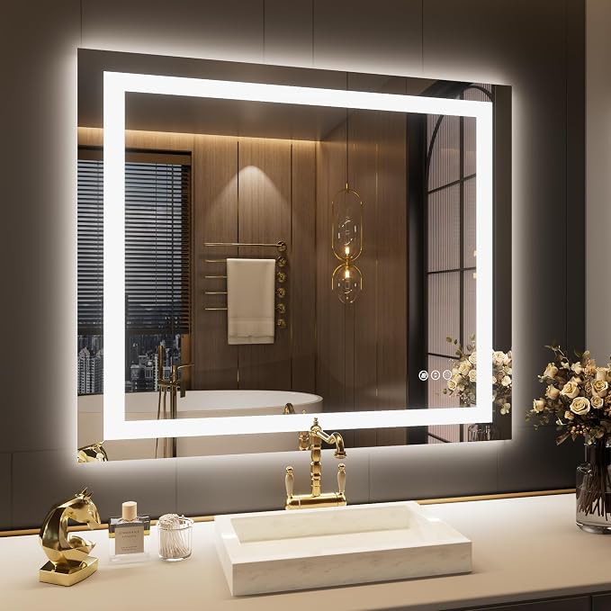 LOAAO 44"X36" LED Mirror for Bathroom, Lighted Bathroom Mirror by LOAAO