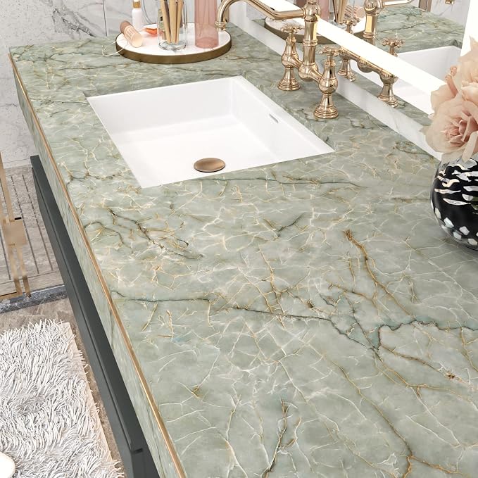 Vinyl 15.8" x 472" Green Marble Contact Paper - Image 8