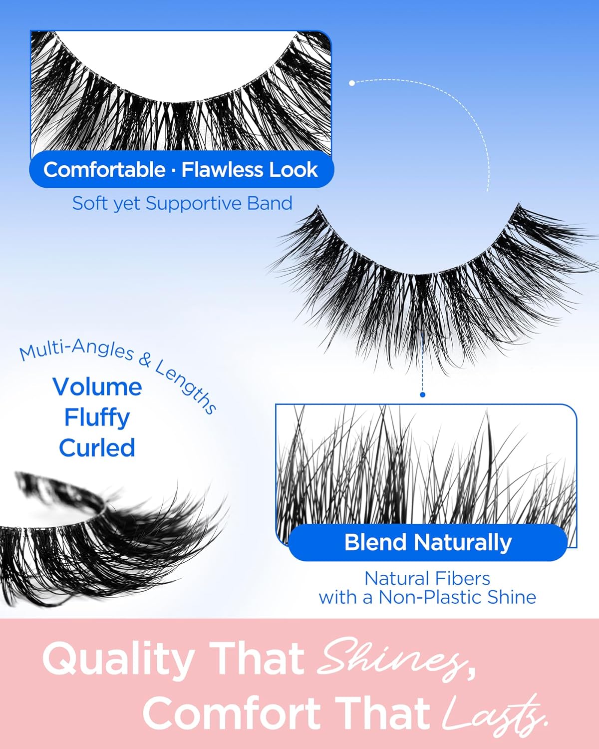 BEYELIAN 14 Pairs False Eyelashes Fluffy D Curl 6-15MM Cat Eye Lashes Wispy, 3D Volume Clear Band Faux Mink Lashes Soft and Lightweight, Reusable, Easy to Apply (14P-HSCS-48)