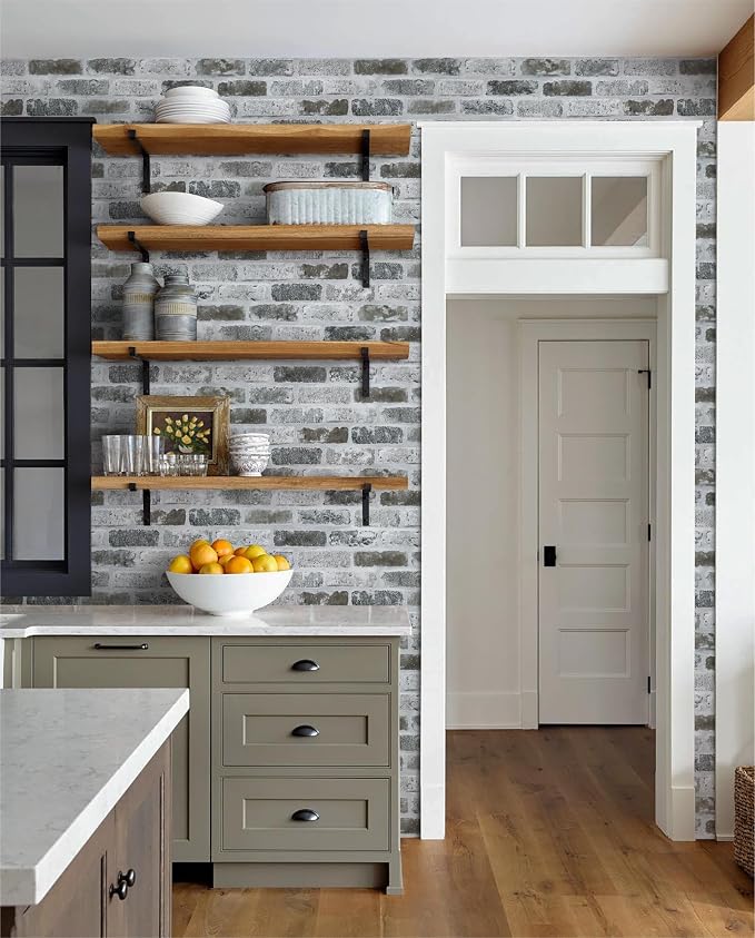 Guvana 17.3"×590" Brick Peel and Stick Wallpaper Grey Brick Contact Paper Self - Image 5