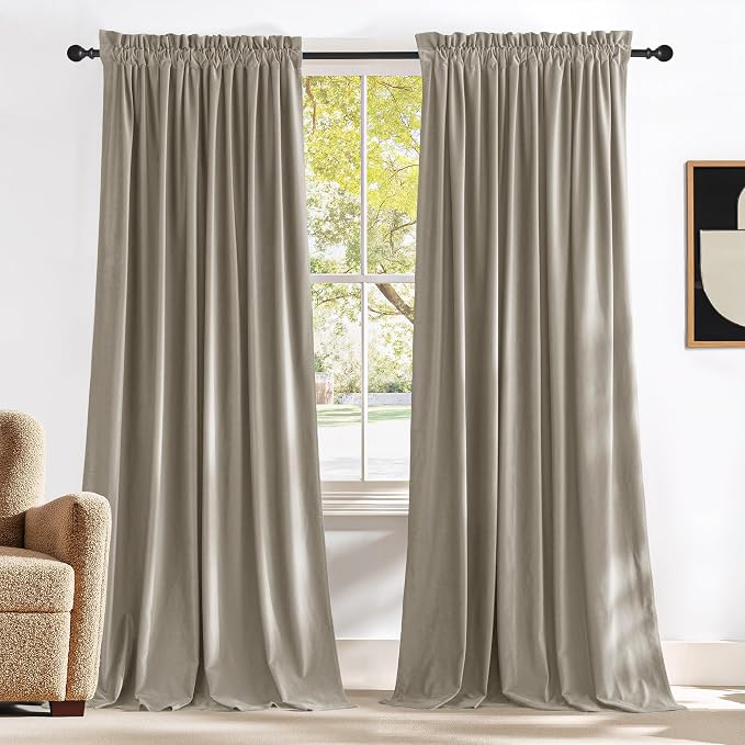 NICETOWN Living Room Camel Velvet 102 inches Long Curtains, Sound and Sunlight by NICETOWN