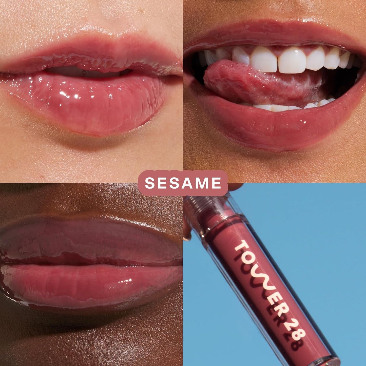 Tower 28 ShineOn Milky Lip Jelly, SESAME, Non-Sticky, Hydrating Vegan Lip Gloss in Milky Mauve, Apricot and Raspberry Seed Oil, Moisturizing, Clean, Cruelty Free