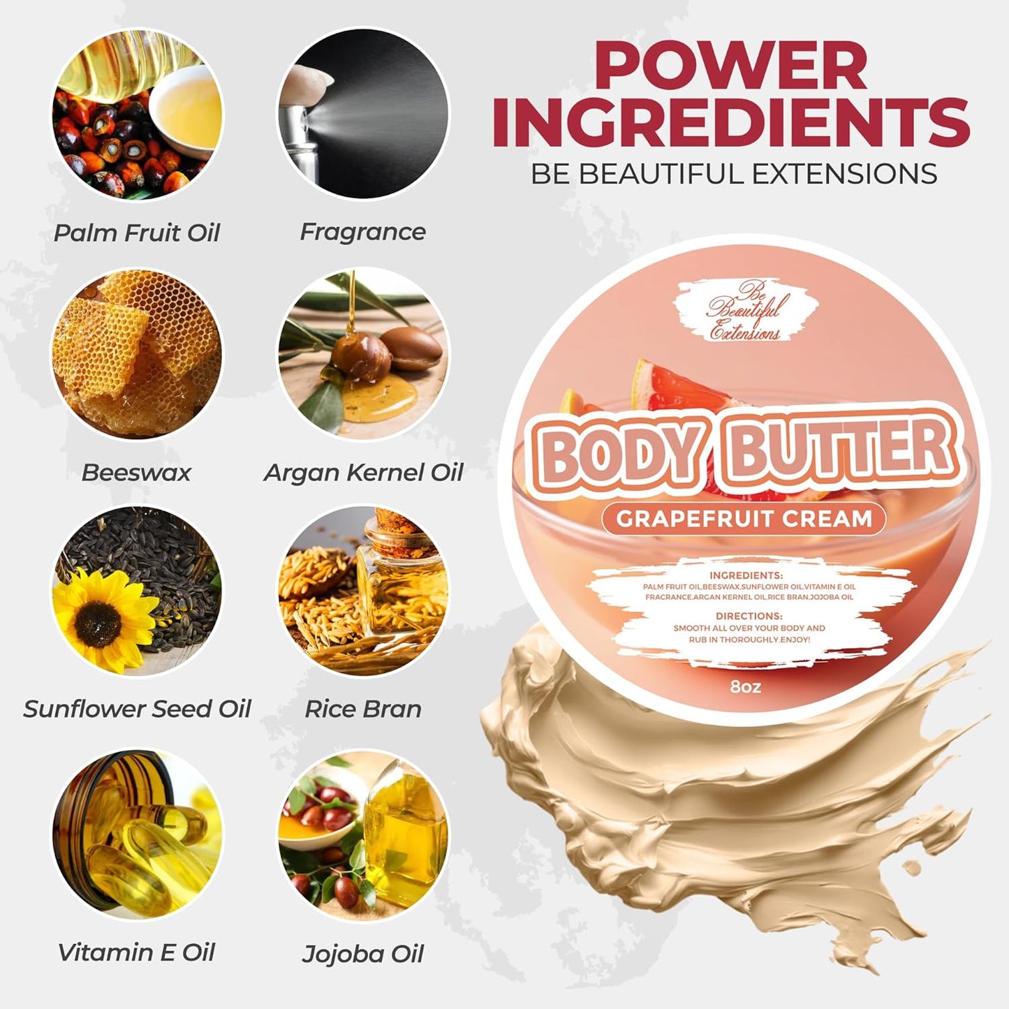 body butter grapefruit scent long -lasting fragrance,hydrate skin jojoba oil and more 8oz