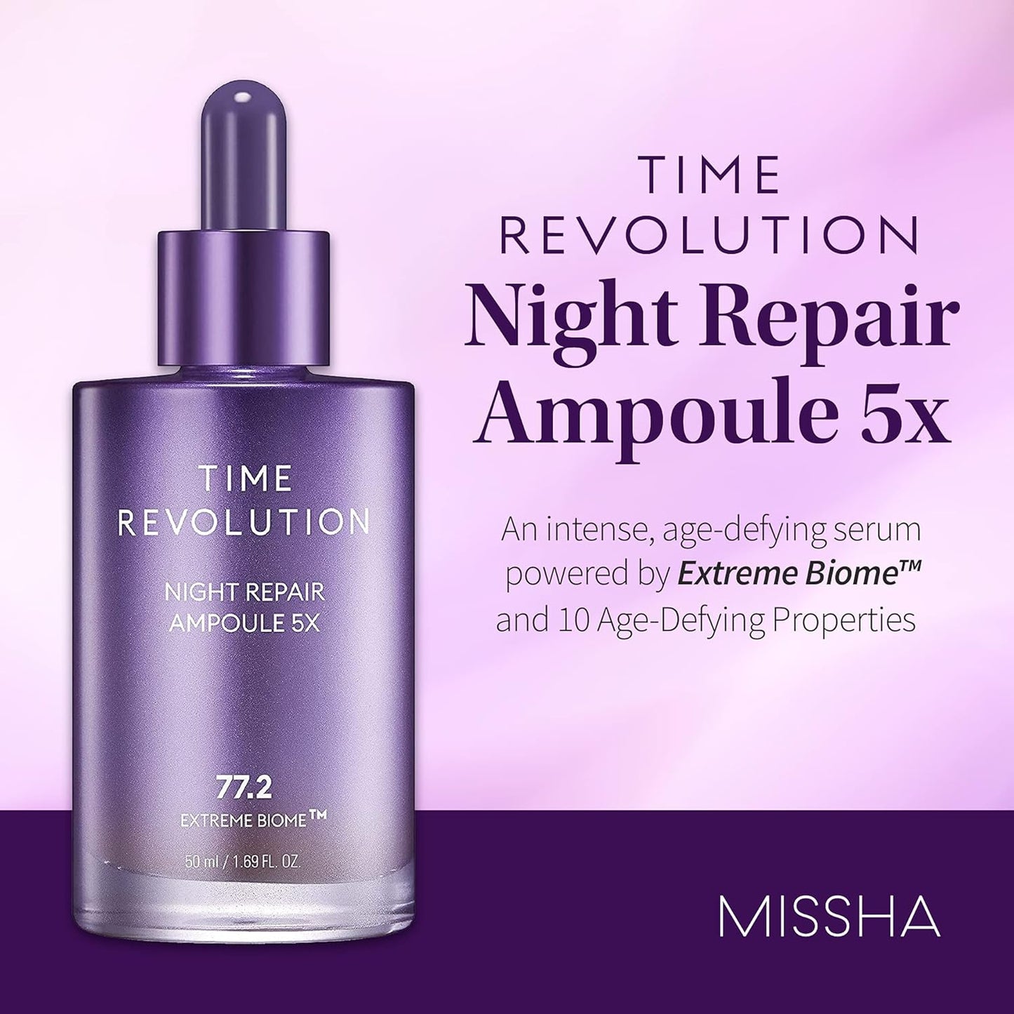 MISSHA Time Revolution Night Repair Face Serum Ampoule (5th Gen) - Overnight Probiotic Skincare for Revitalization and Radiance, 1.69 Fl Oz