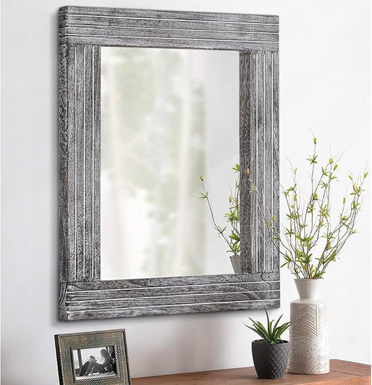 Wall Mirror Rustic Wooden Frame Rectangle Mirror Vintage Hanging Mirror by HLFMVWE