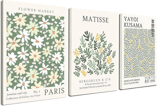 Induslyfe Framed Green Wall Art Canvas Decor Set of 3, Matisse Wall Art Framed by Induslyfe