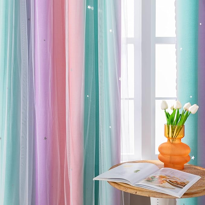 Blackout Curtains for Girls Room, Kids Bedroom 62 Inch Pink Rainbow Unicorn 1 - Image 2