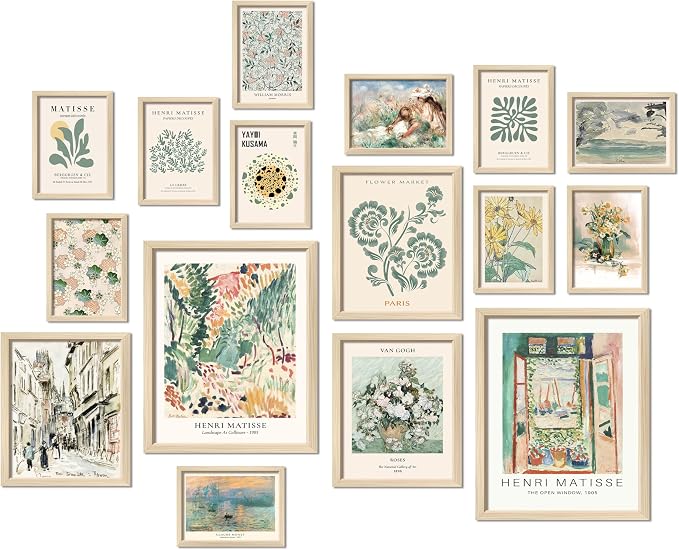 ANERZA 16 PCS Framed Sage Green Wall Art Decor, Matisse Wall Prints by ANERZA
