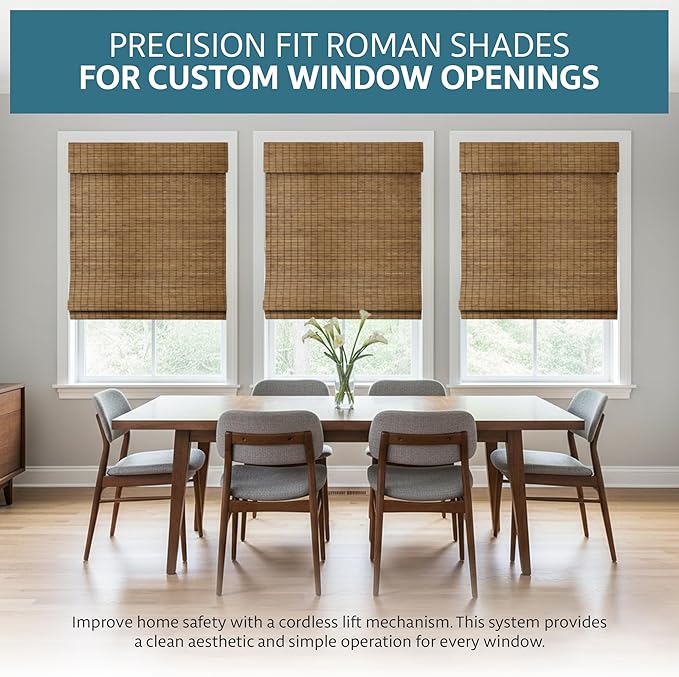 Windowsandgarden Cordless Woven Wood Roman Shades, 40W x 36H, Eastfield Teak - Image 2