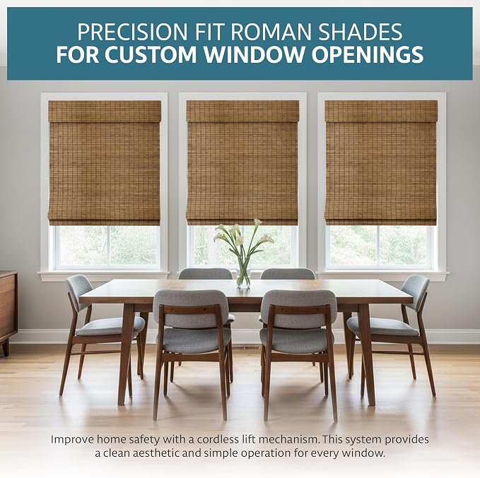 Windowsandgarden Cordless Woven Wood Roman Shades, 70W x 36H, Eastfield Teak - Image 2