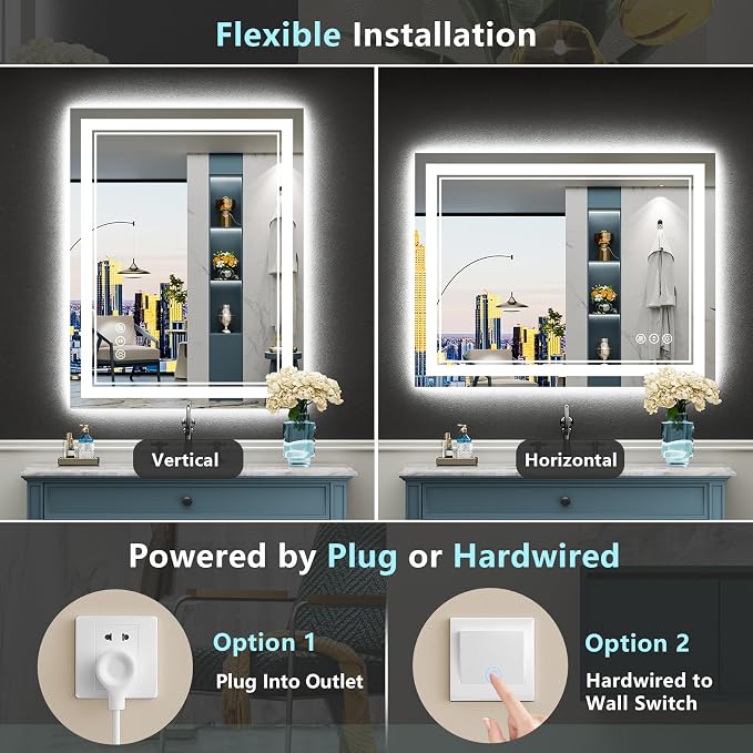 24x32 LED Bathroom Mirror with Lights, Backlit and Front Lit Anti-Fog Lighted - Image 6