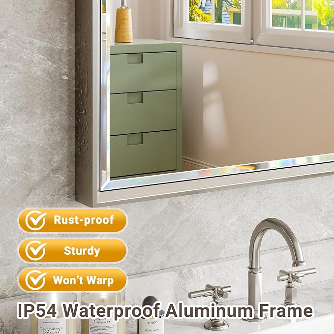 Brushed Nickel Bathroom Mirror, Rustproof Rectangle Framed Mirror - Image 5