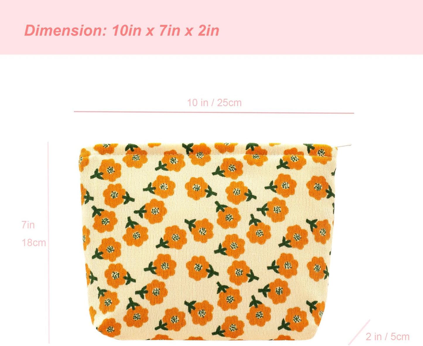 PAZIMIIK Makeup Bag Large Zipper Corduroy Make Up Pouch for Purse Travel Canvas Cosmetic Organizer for Women Brush Storage,Flower Yellow