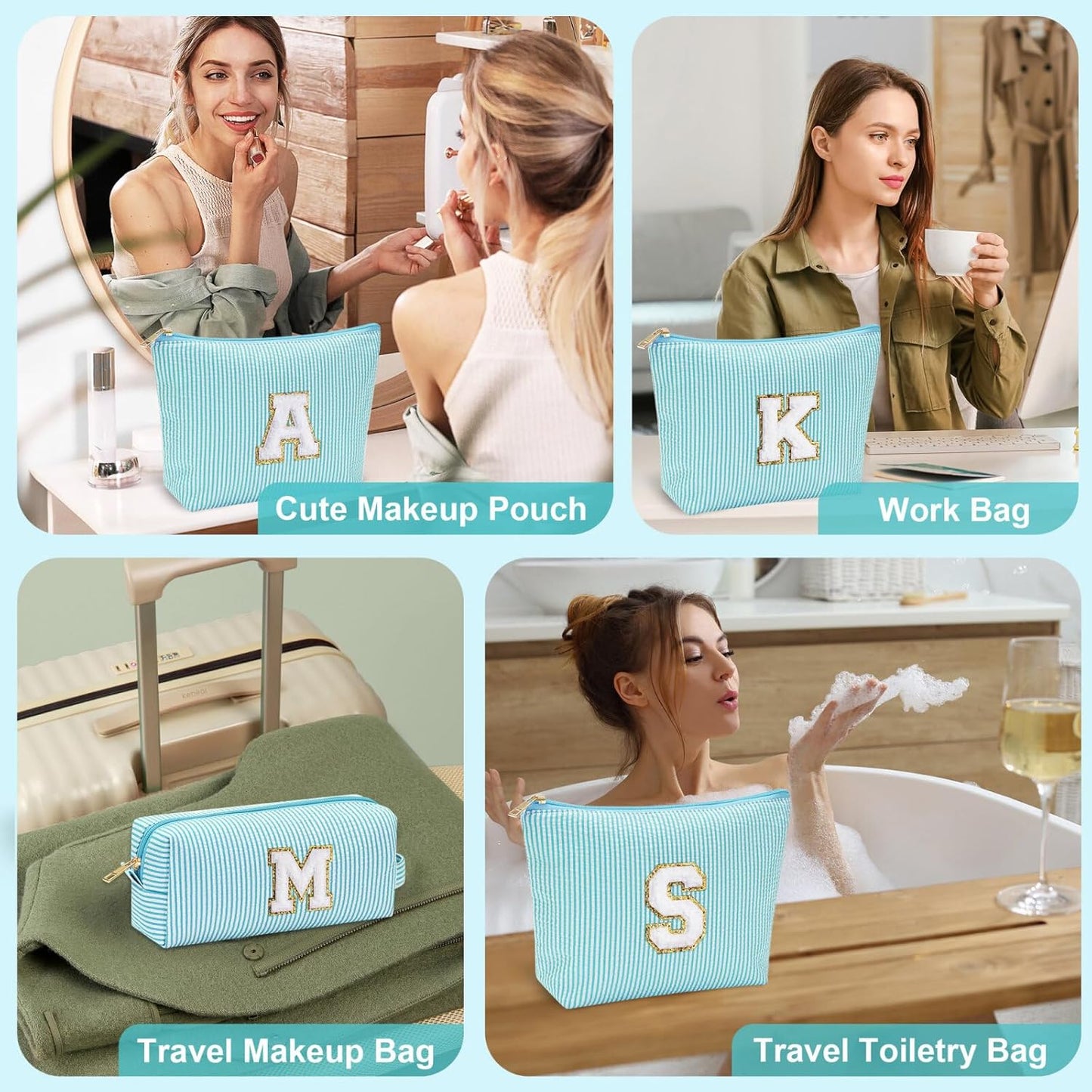 YOOLIFE Personalized Friend Birthday Gifts - 2 Pieces Makeup Bag Cosmetic Bags for Women Travel Makeup Bag Make up Bag with Small Makeup Bag Wedding Bridesmaid Gifts Teacher Gifts for Women Letter H