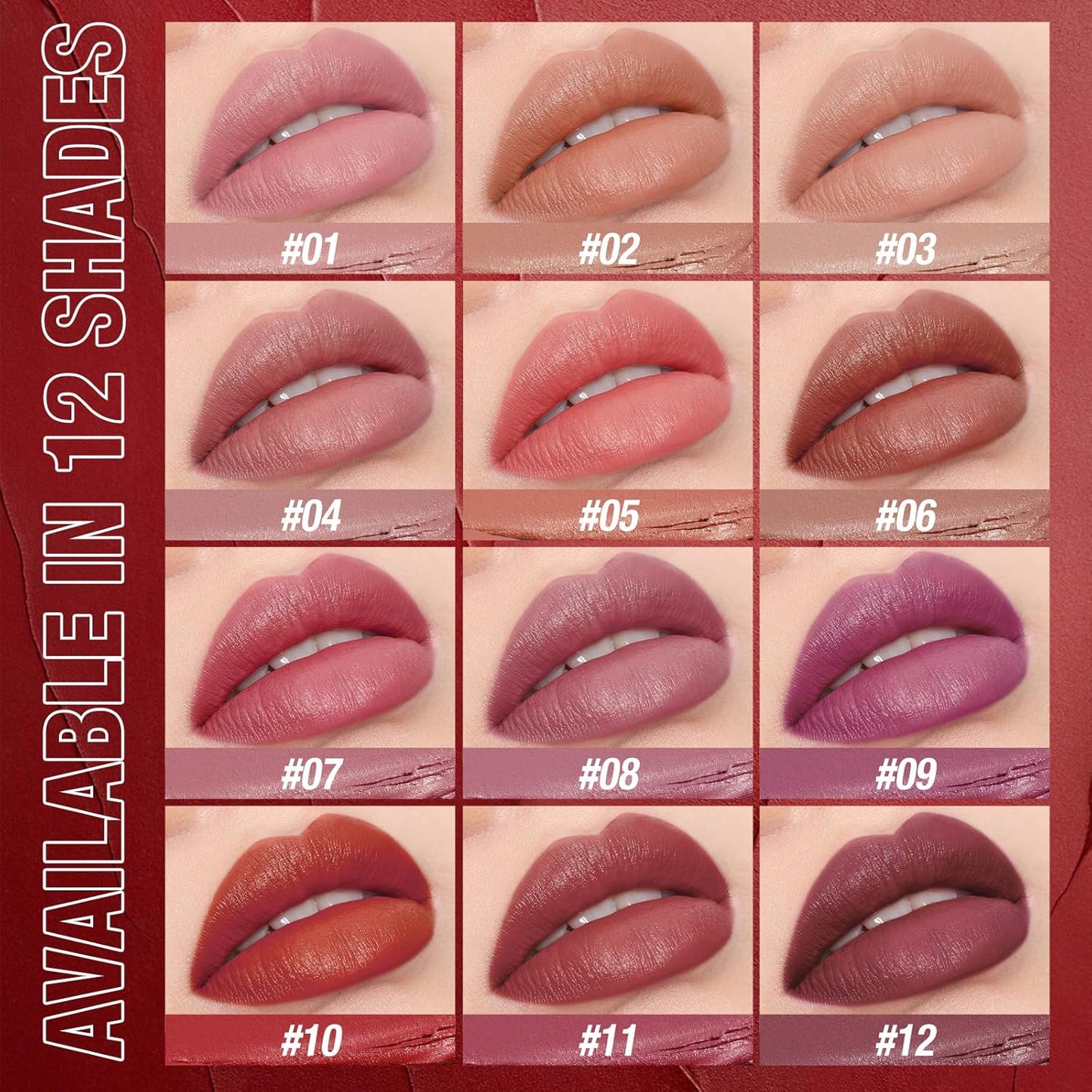 Jolilab 2Pcs Velvet Matte Lipstick Nude Matte Soft Dark Color Stick High Pigmented Long-Lasting Waterproof Lip Stick Lip Balm Beauty Cosmetics Gift for Girls and Women（05#+06#