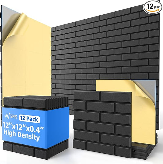12 Pack Acoustic Panels with Self Adhesive, Soundproof Wall Panels, Brick Sound by NEPIS