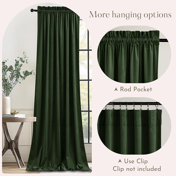 NICETOWN Olive Green Velvet Blackout Curtains 80 inch Long - Image 5