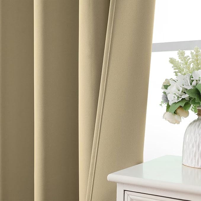 CUCRAF Beige Blackout Curtains 45 inch Length 2 Panels Set, Rod Pocket Room - Image 6