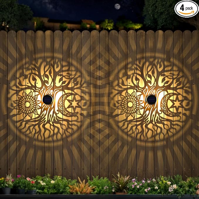 4 Pack Large Solar Fence Lights Metal Solar Powered Outdoor Wall Deck Step by gardencave