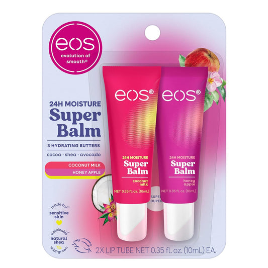 eos 24H Moisture Super Balm - Coconut Milk & Honey Apple, Day or Night Lip Treatment, Made for Sensitive Skin, Lip Balms & Moisturizers, 0.35 fl oz, 2-Pack