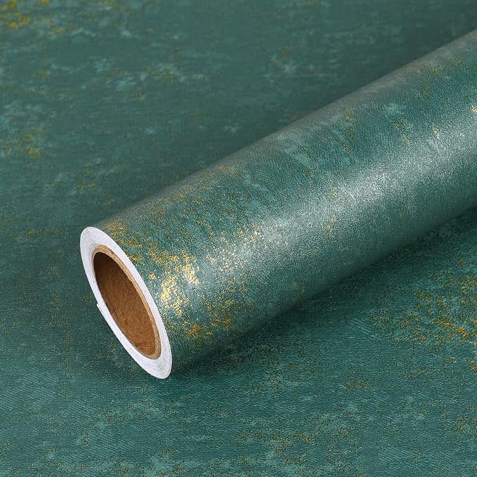 VEELIKE Distressed Teal Gold Metallic Peel and Stick Wallpaper Plaster Concrete - Image 8