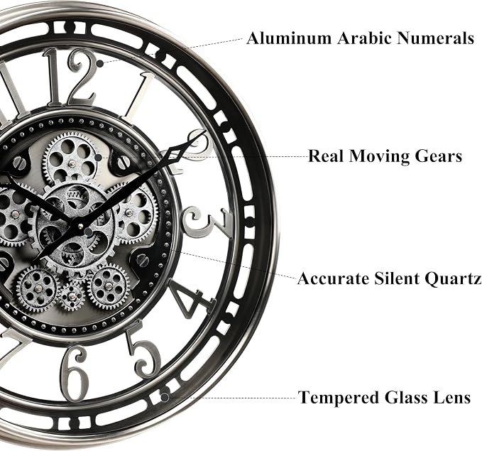 CLXEAST 21 Inch Large Moving Gear Wall Clock, Industrial Steampunk Decor - Image 2