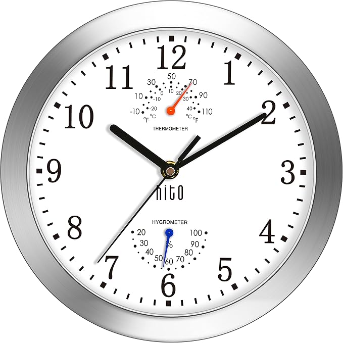 HITO 10 Inch Silent Wall Clock Battery Operated Non Ticking Glass Cover Silver by hito