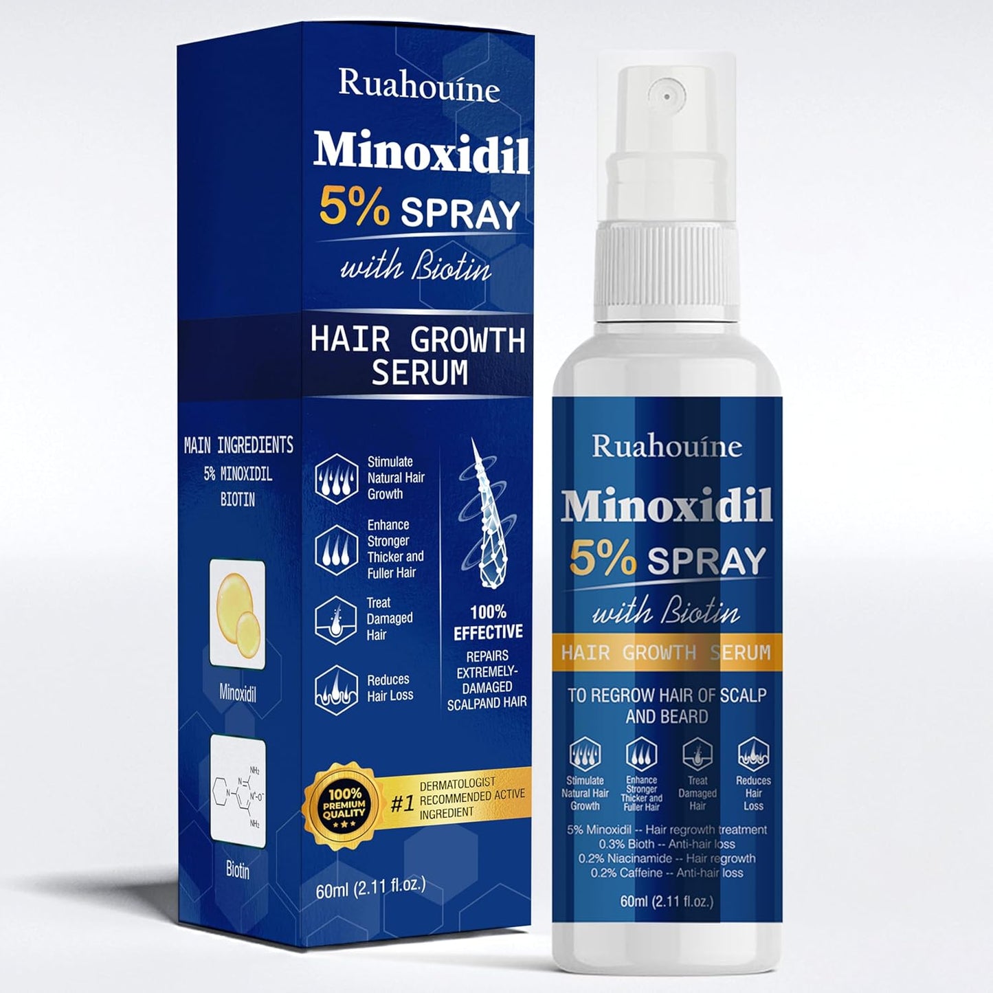 5% Minoxidil Hair Growth Spray Serum, Hair Regrowth Treatment for Men and Women, Strengthens and Thickens Hair for Fuller, Longer Results, Beard and Facial Hair Enhancer