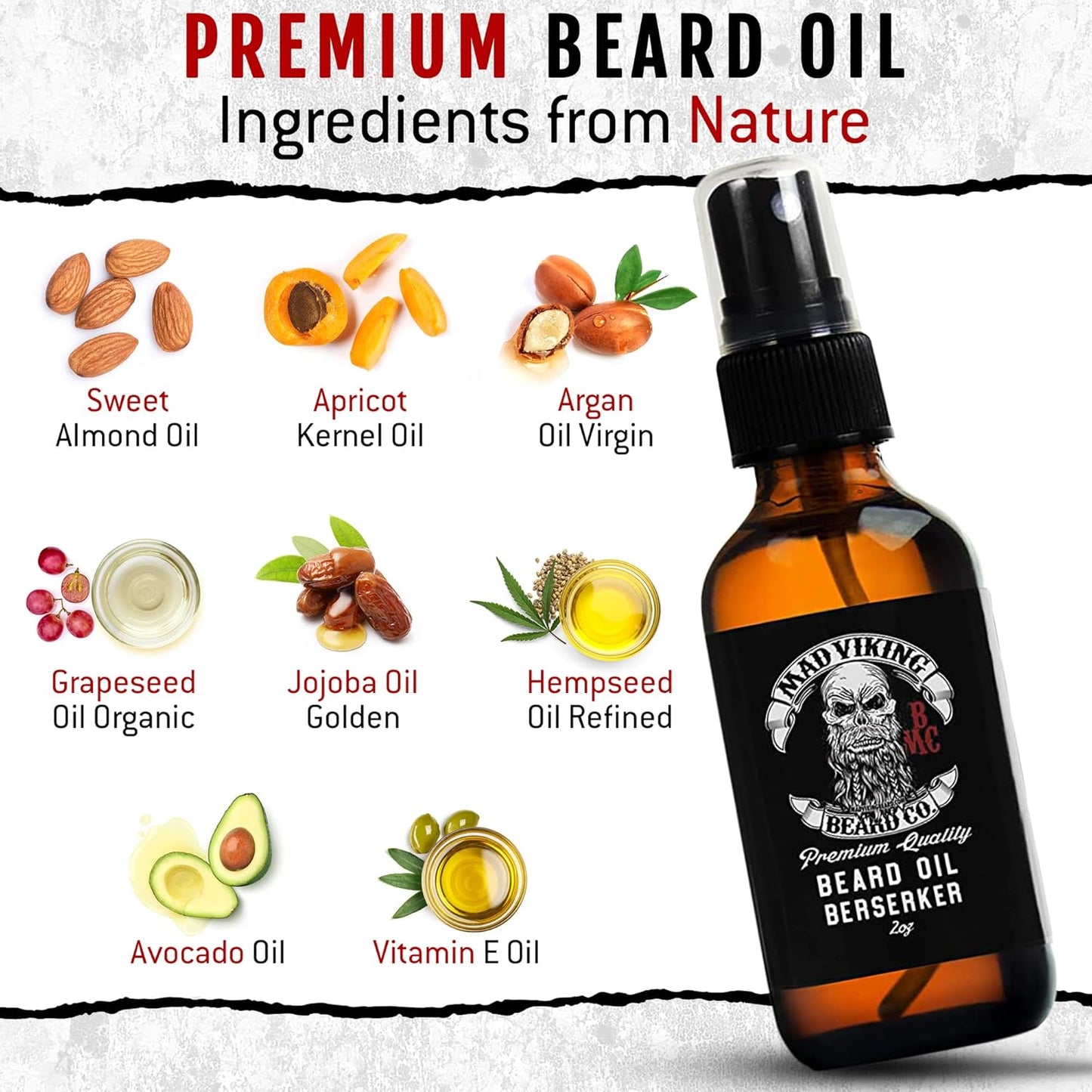 Mad Viking Fjord Beard Oil - Hydrate, Soften And Grow Your Beard Naturally. Fight Itch And Dandruff With A Crisp Yet Woodsy Mint, Orange, Cedarwood & Sandalwood Scent. Made In The USA - 2oz