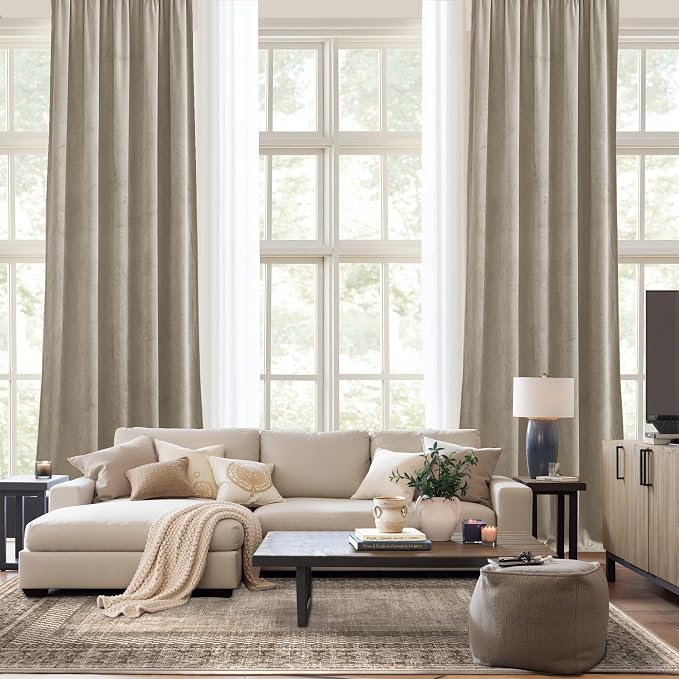 NICETOWN Camel Velvet Curtains 84 Inch Long 62 Wide, Rod Pocket Room Darkening - Image 7