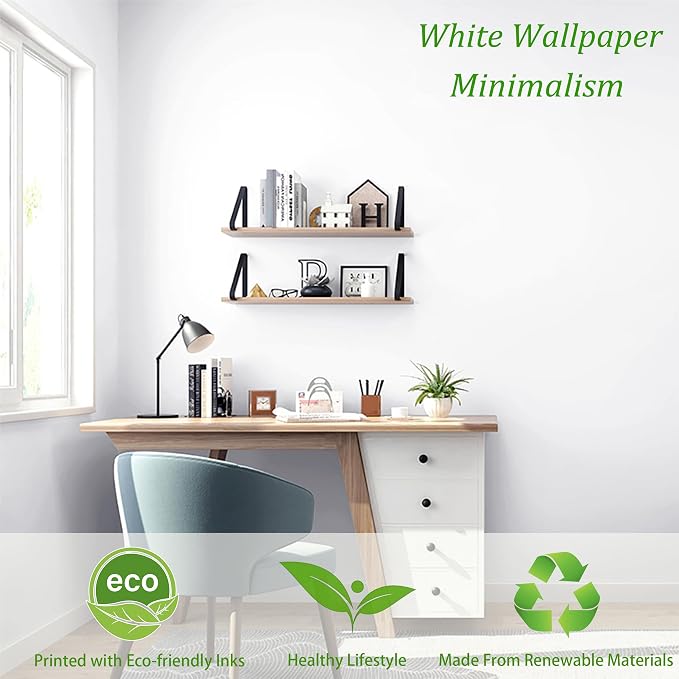 Safiyya 314.9"x17.7" Peel and Stick Wallpaper White Contact Paper Solid Color - Image 3